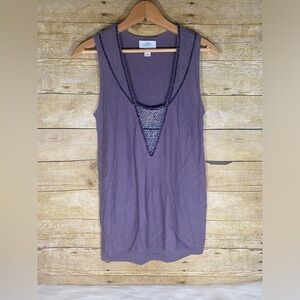 LOFT XS Knit Tank Top Purple Beaded Sequin Sleeveless